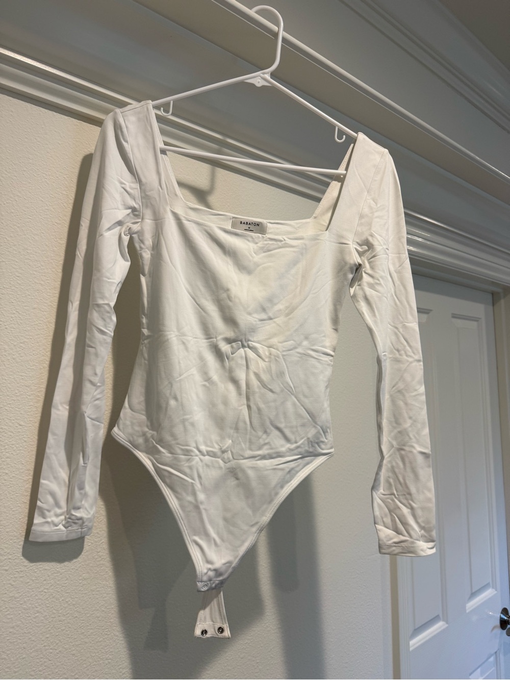 Babaton White Square-Neck Long-Sleeve Bodysuit